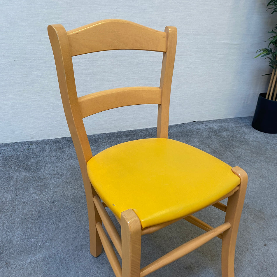 Stuhl gebraucht dunkelgelb Holz Leder Esszimmerstuhl