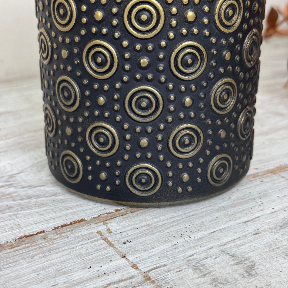 Countryfield Teelichthalter Hailey Windlicht Schwarz Gold Muster Deko
