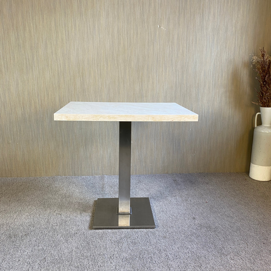 Bistrotisch gebraucht creme marmoriert Holz Metall Tisch