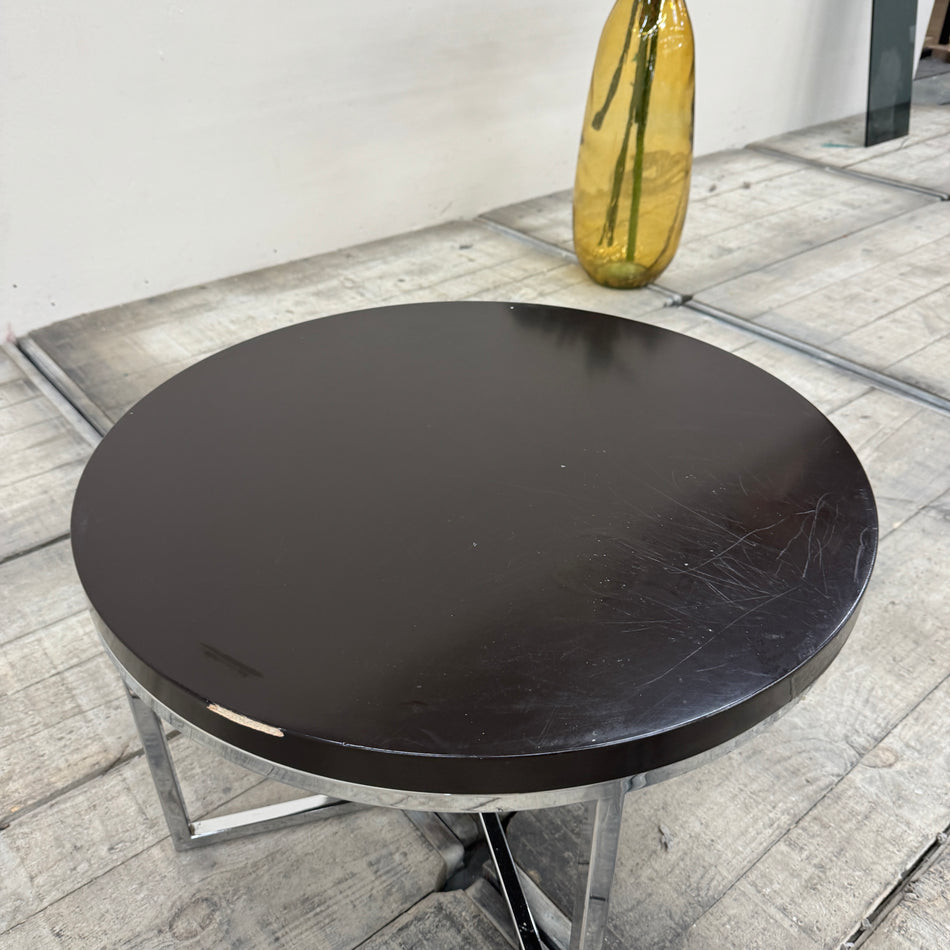 Lounge-Tisch Beistelltisch Rund Schwarz Holz Chrom-Kreuzgestell Tisch Gebraucht