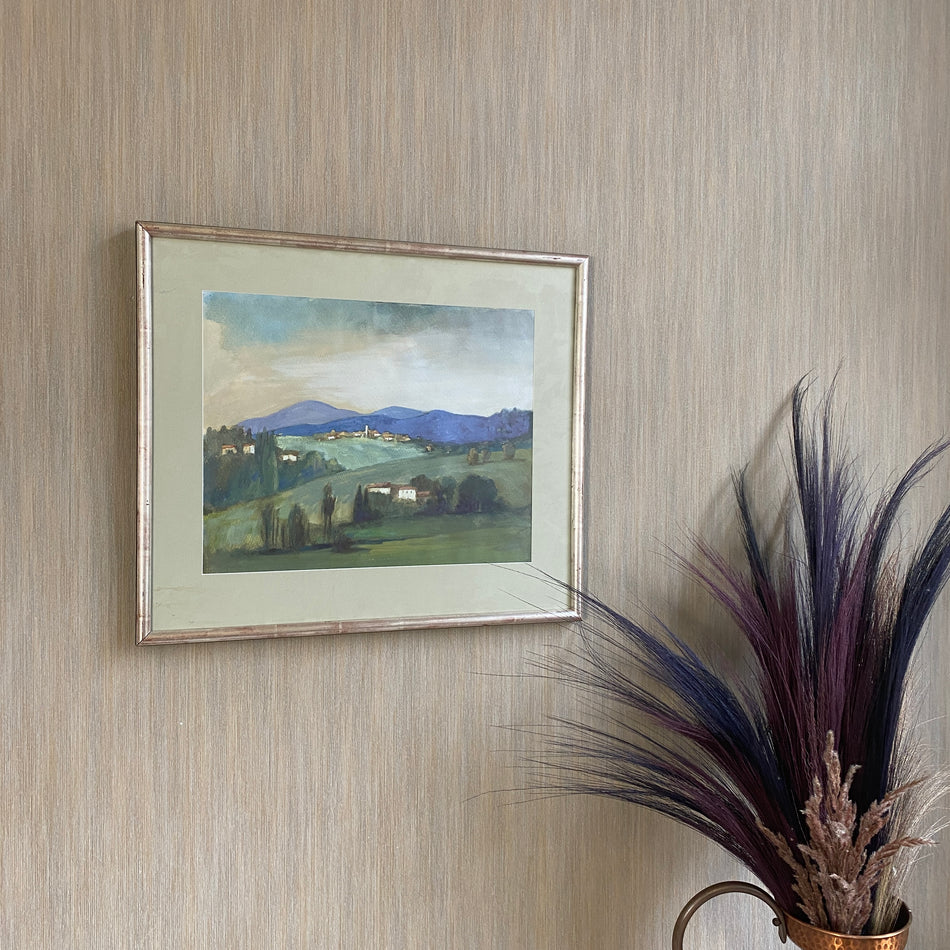 Kunst Mischtechnik Landschaftsdarstellung Wandbild im Rahmen 20. Jh.