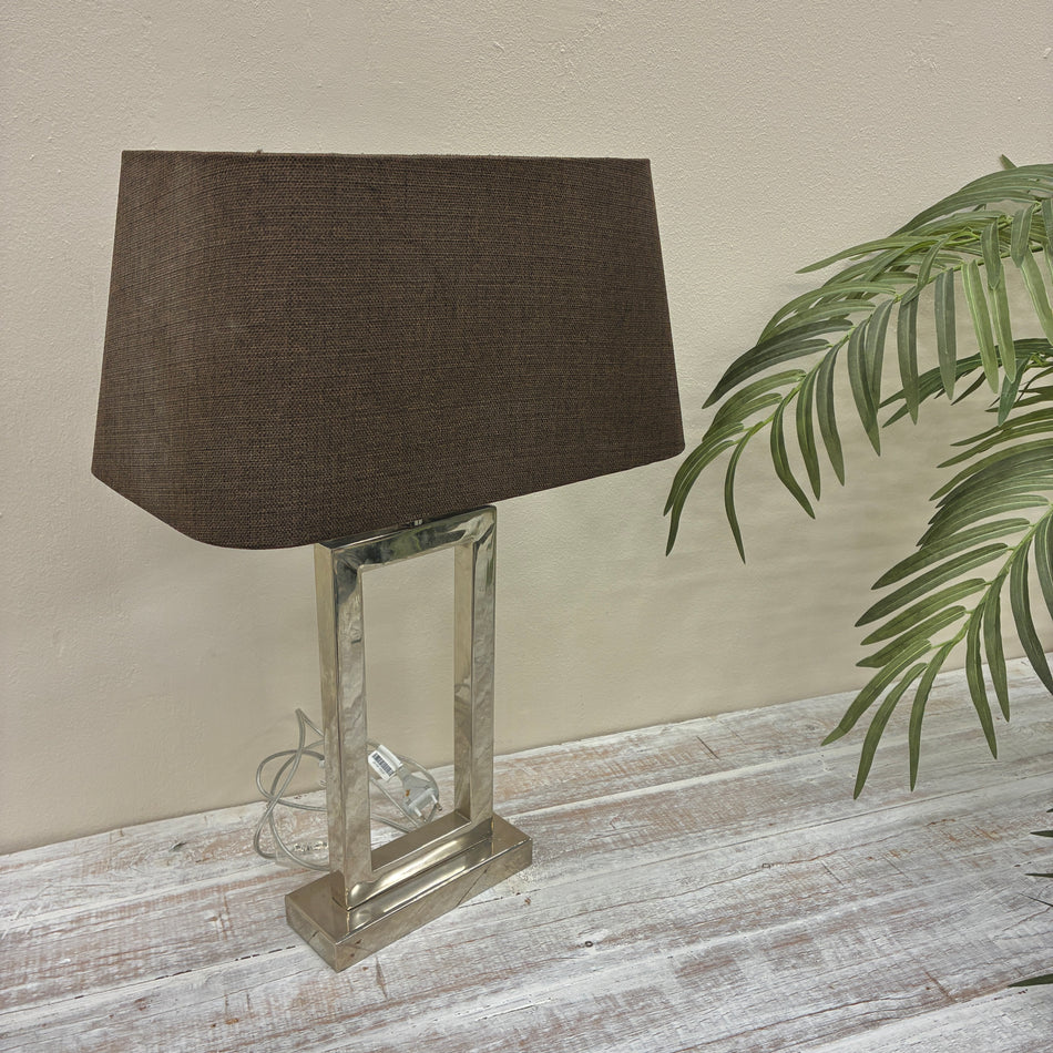Tischlampe braun silber Metall Stoff Lampe gebraucht