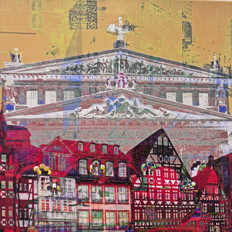 Wandbild 90x90 - Frankfurt Alte Oper Gelb- Fotodruck auf Leinwand Gebraucht