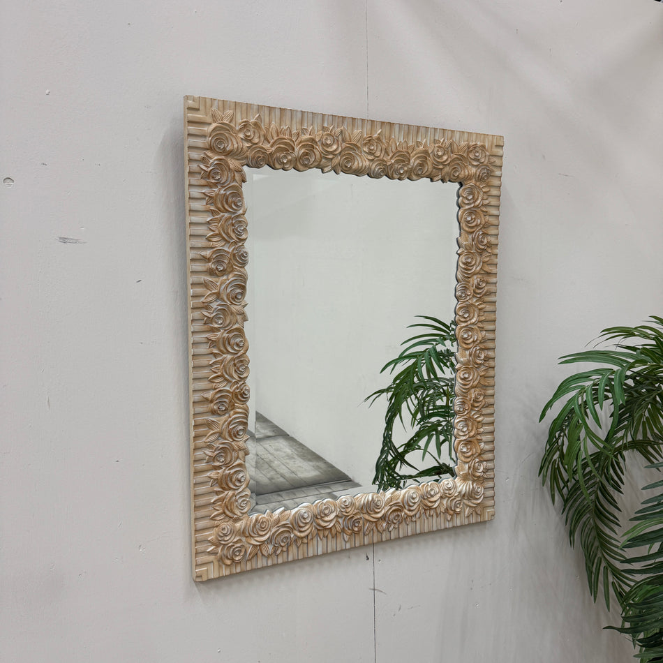 Mirror with rose relief (20th century) Carved mirror Used