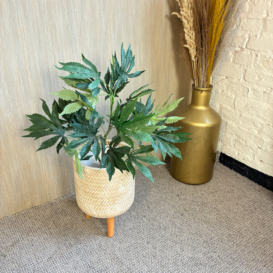 Decoris Blumentopf creme Kunststoff Holz S