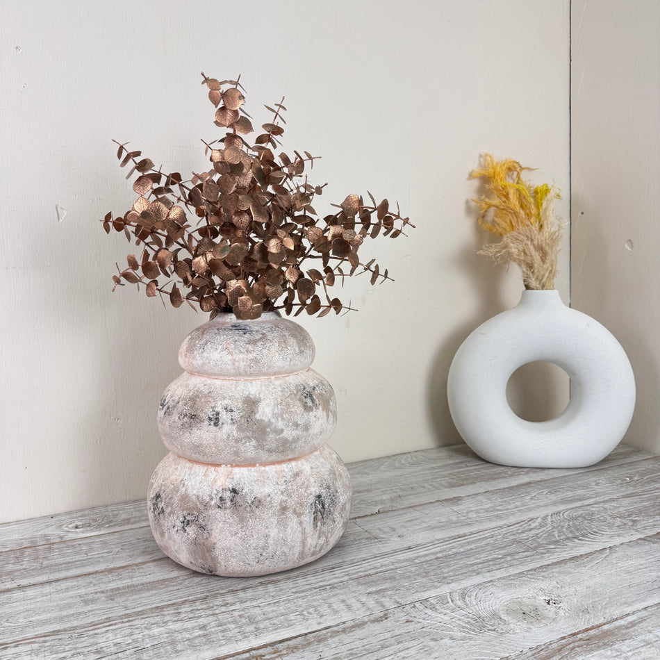 PTMD Topf Bulby 31cm Rund Look Vintage Weiß Beige Vase  Deko