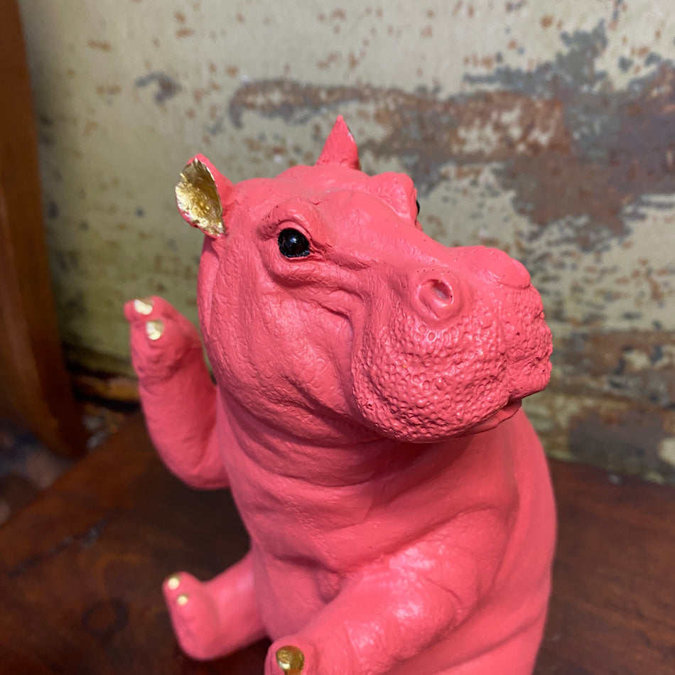 Buchstütze Hippo , Pink / Gold