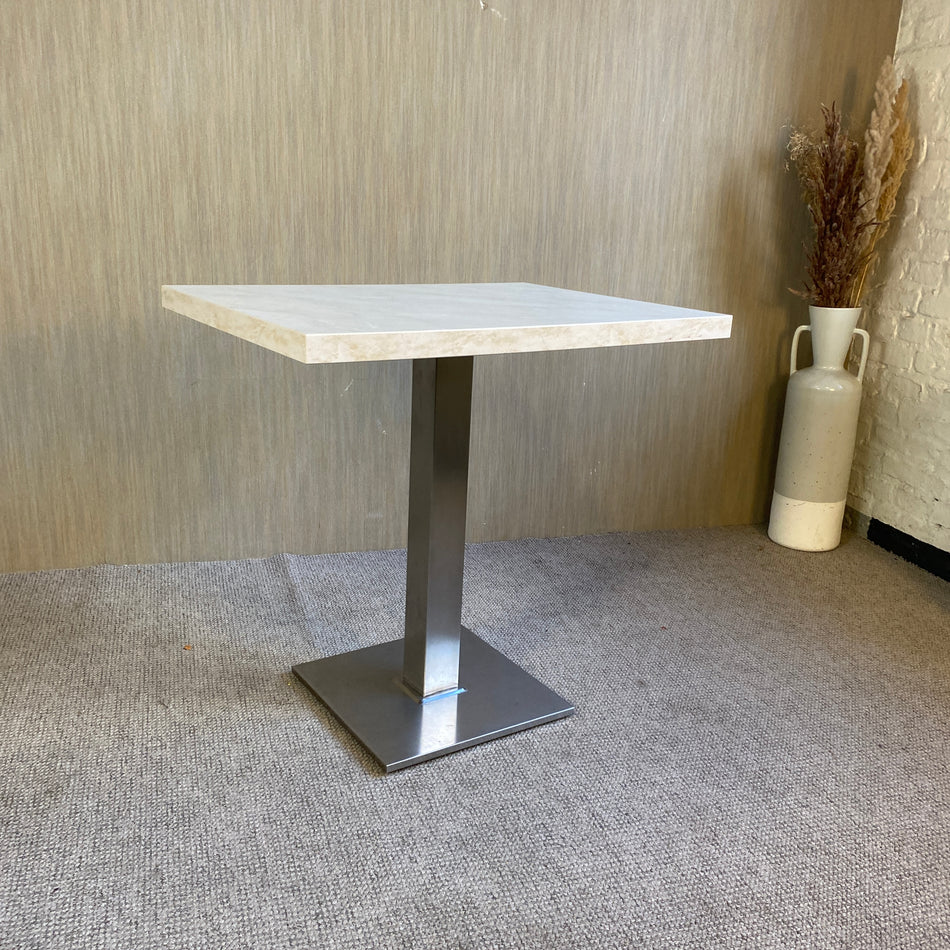 Bistrotisch gebraucht creme marmoriert Holz Metall Tisch