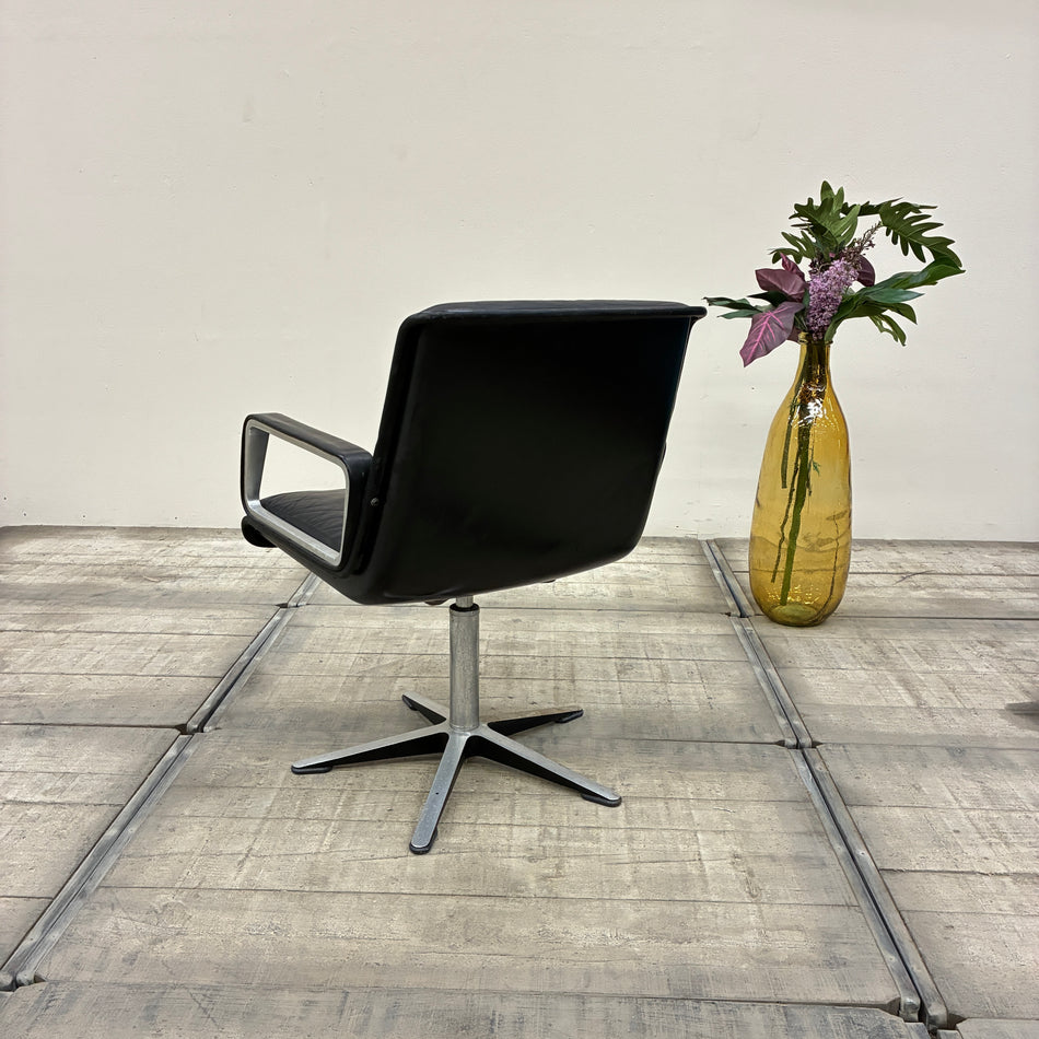 Wilkhahn Delta lounge chair, black leather, aluminum, 1960s–70s vintage