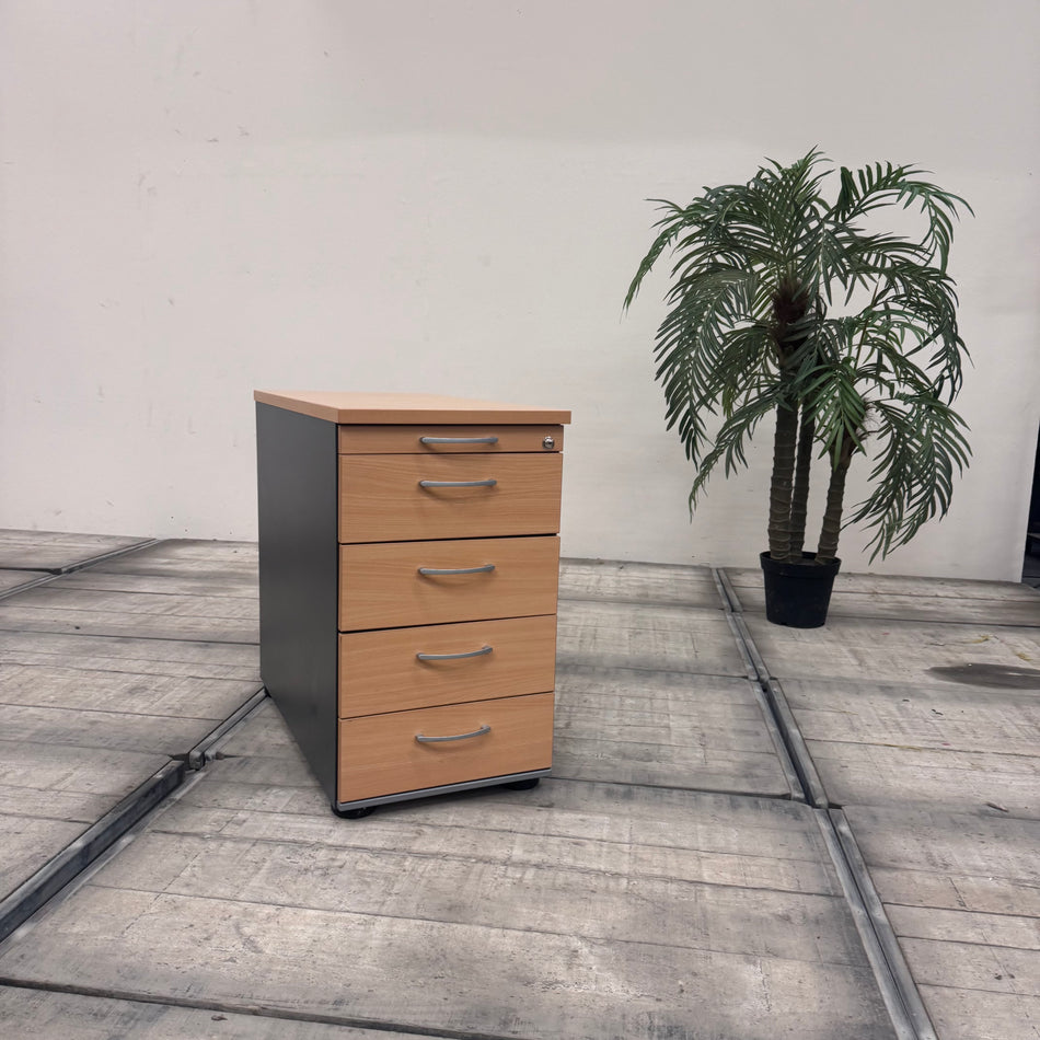Assmann Rollcontainer Buche Grau Holz mit 4 Schubladen Büromöbel Gebraucht