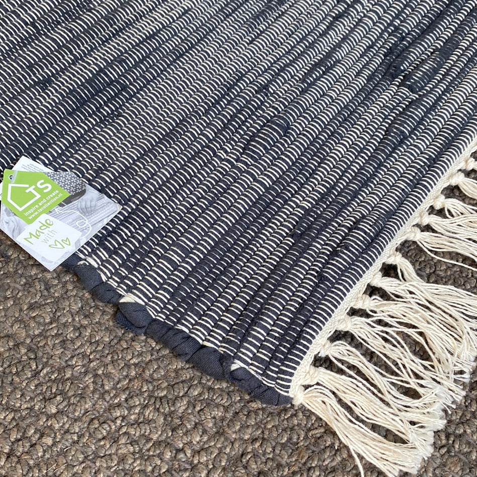 Teppich Vorleger divers 90x60 Fransen dunkelblau