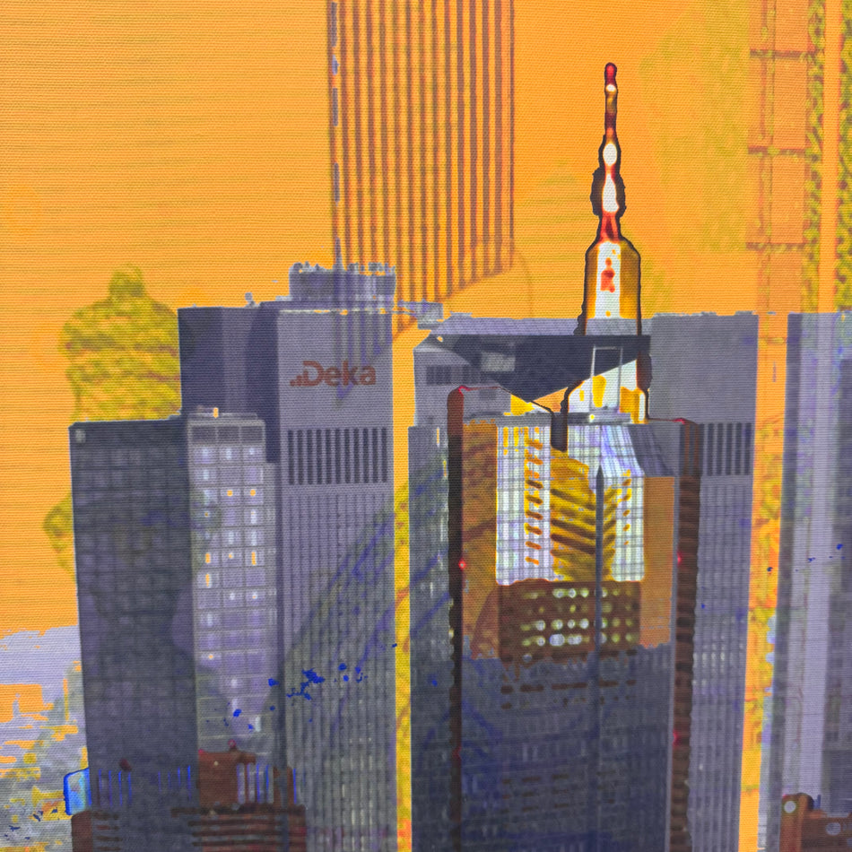 Wandbild 90x90 - Frankfurt Skyline in Gelb - Fotodruck auf Leinwand Gebraucht