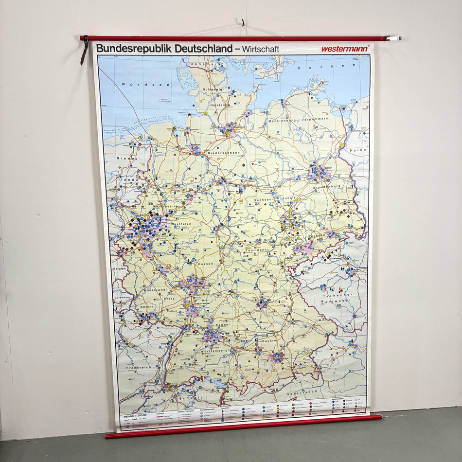 Vintage Schulkarte – Bundesrepublik Deutschland Wirtschaft – Erdkunde Rollbild Lehrtafel Wanddeko