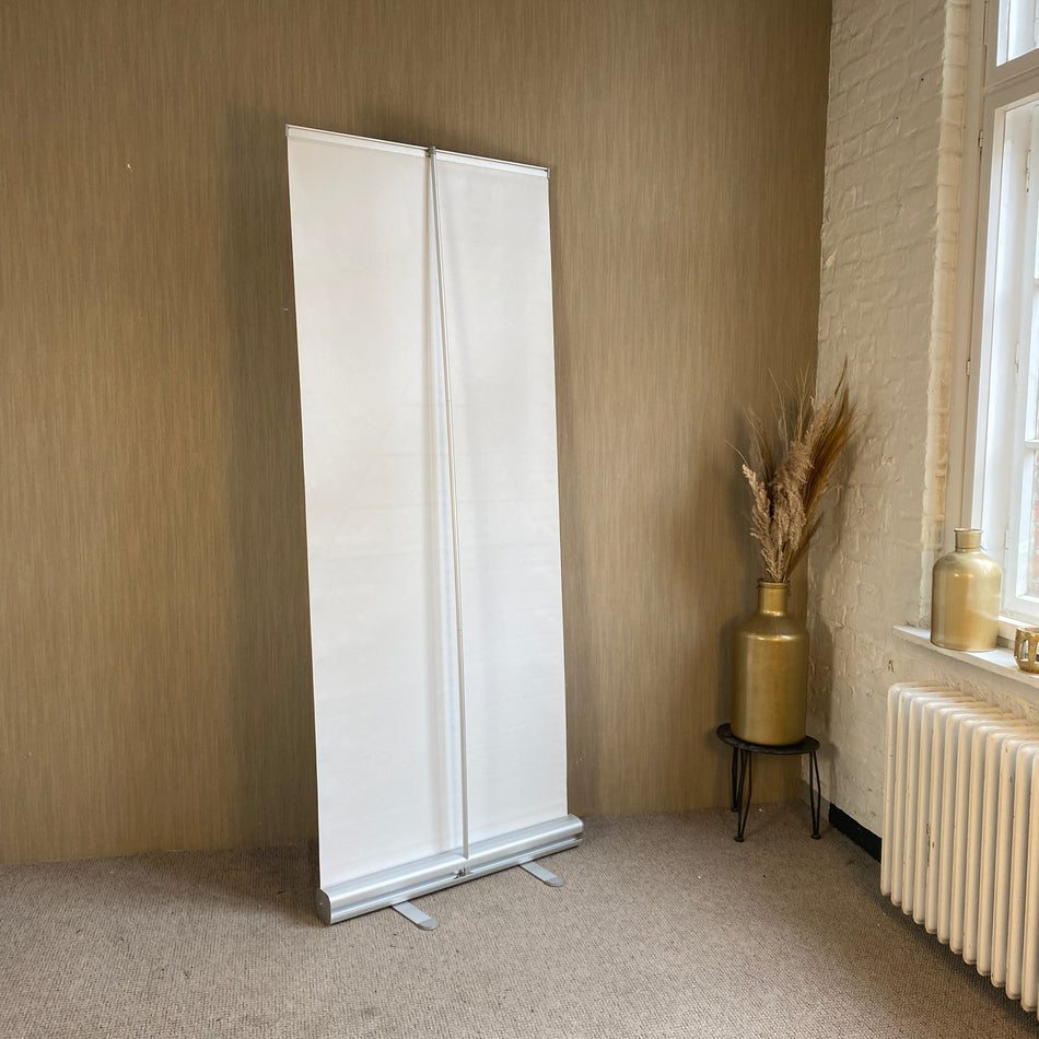 Roll Up Banner gebraucht silber Display Aufsteller 200cm