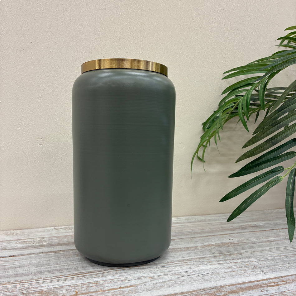 Vase Salbei Grün Goldrand Design Metall Deko 35cm