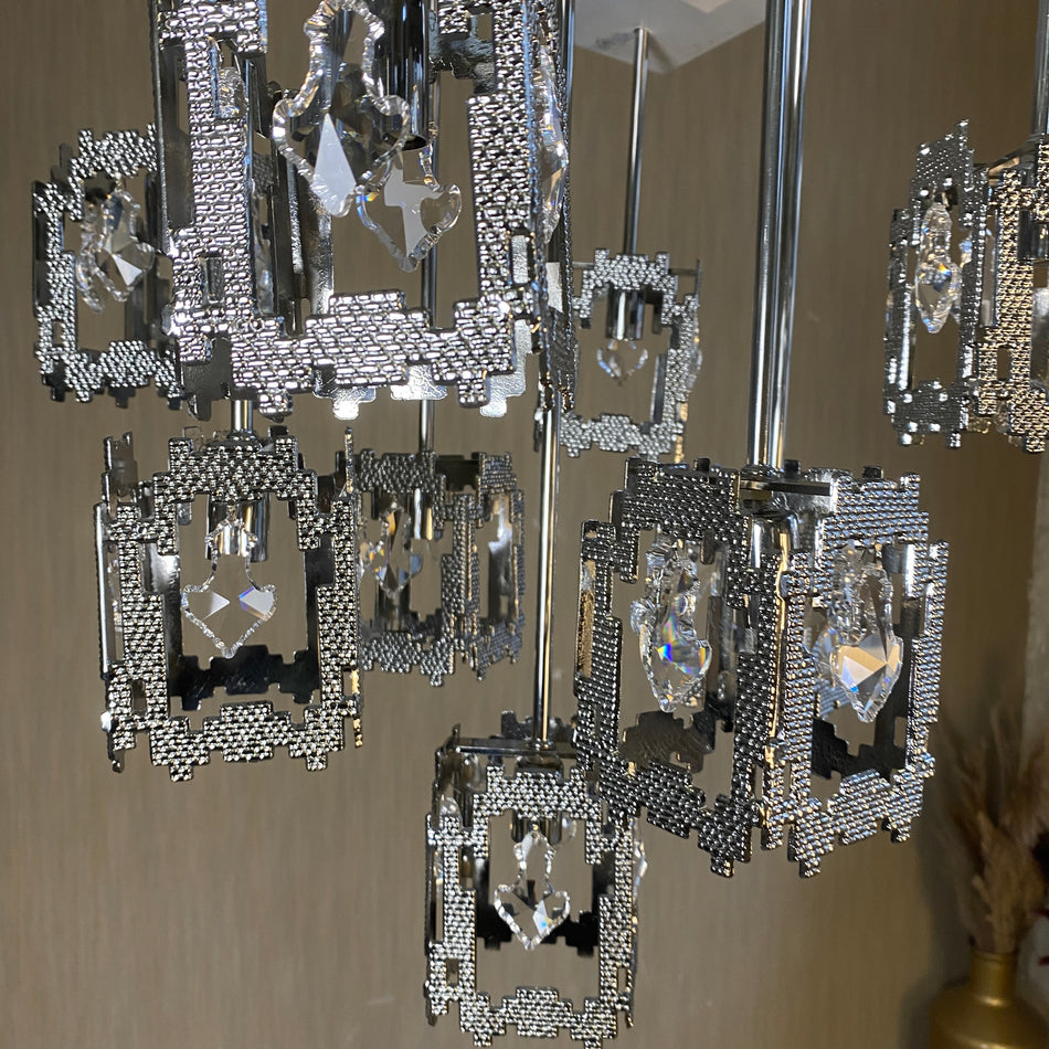 Chrom Pendelleuchte mit Kristallbehang 9 flammig - Lampe Cairo