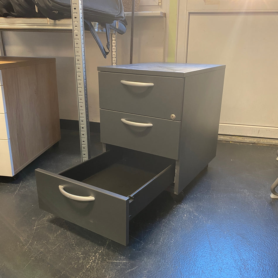 Rollcontainer schwarz Holz 3 Schubladen Büro