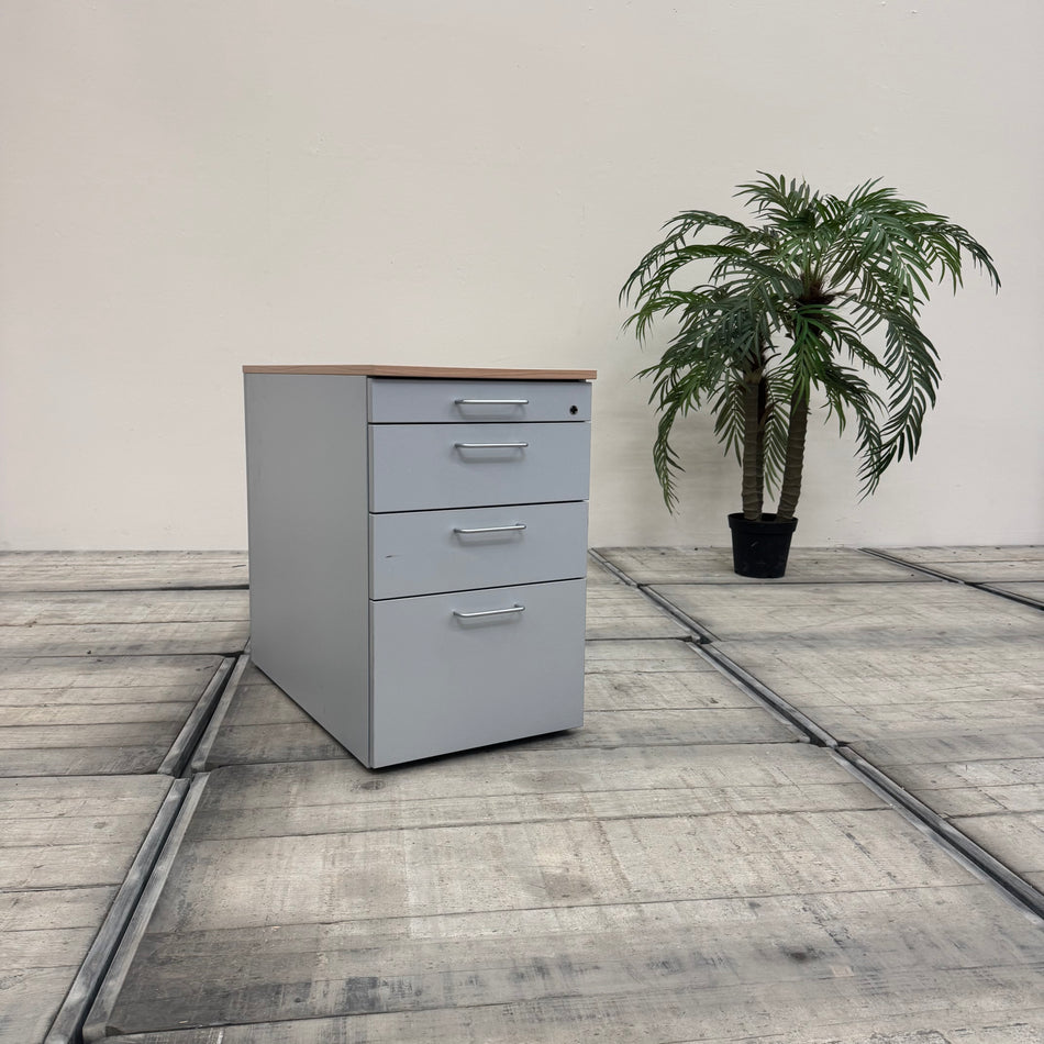 VS Büro Standcontainer OHNE Schloss Grau Holzoptik Schubladen Büro Schrank