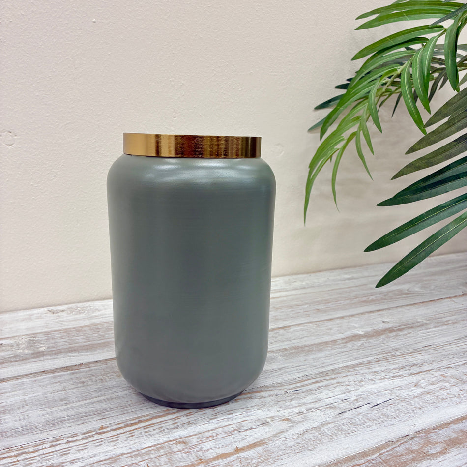 Vase Salbei Grün Goldrand Design Metall Deko 22cm