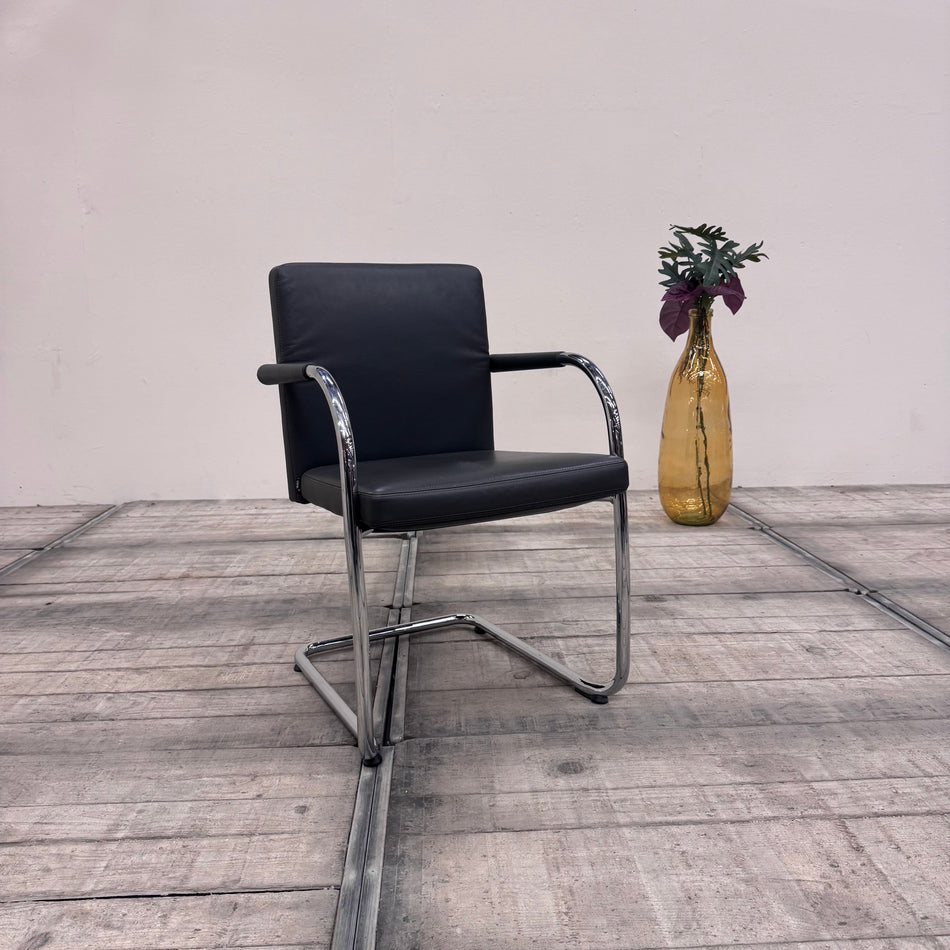 Vitra Visavis Freischwinger Dunkelgrau Leder Design Klassiker Büro Stuhl gebraucht