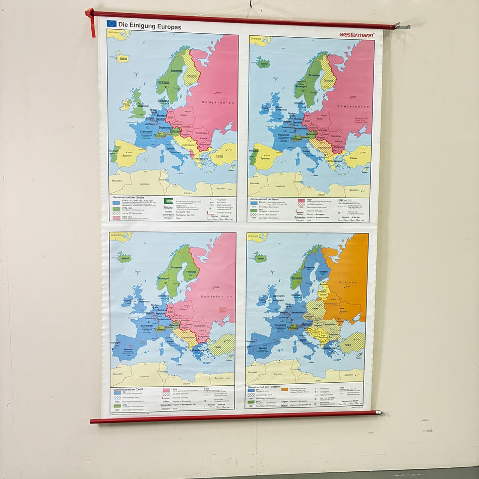 Vintage School Poster – The Unification of Europe – History Geography Educational Chart Westermann Roll Chart Used