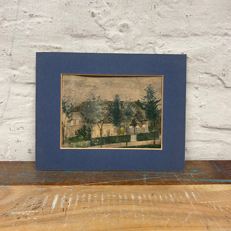 Kunst Passepartout Häuserzeile mit Bäumen Malerei