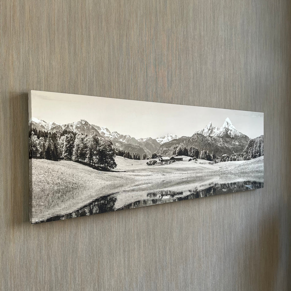 Wandbild gebraucht Sepia schwarz weiß Leinwand Fotodruck 150x50 Alpenlandschaft Bild
