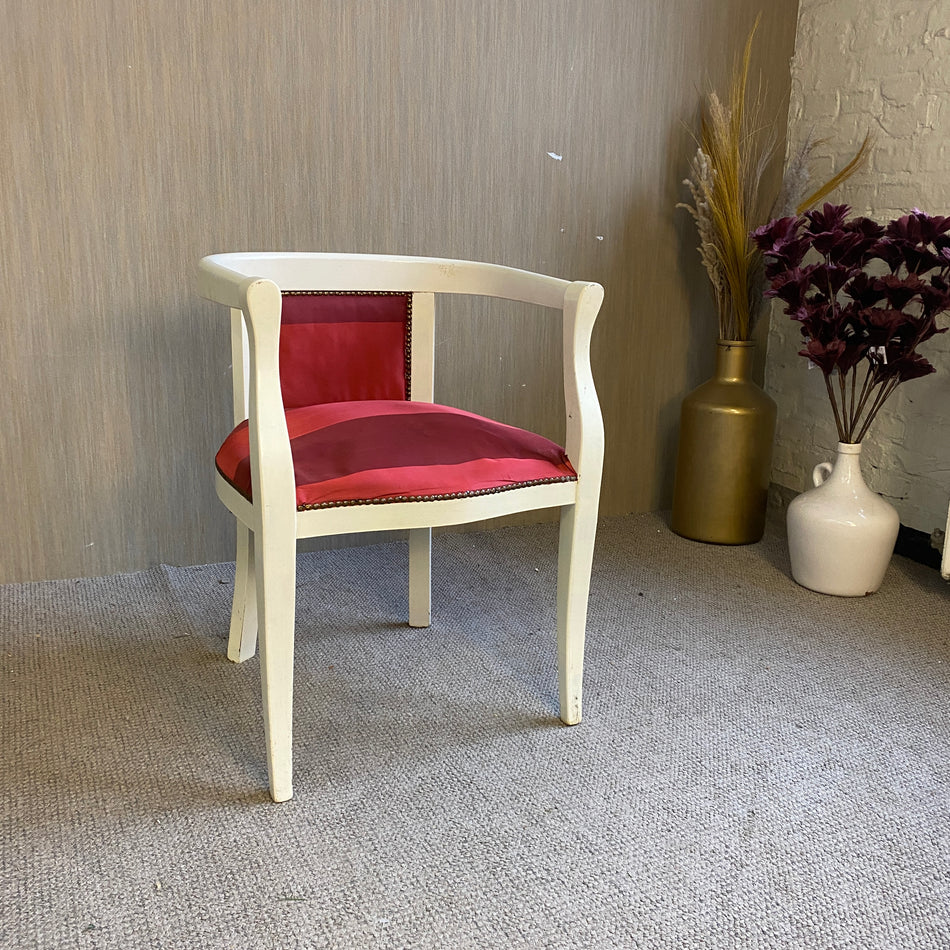 Eleganter Cocktailsessel Weiß mit rotem Streifenpolster – Vintage Armlehnstuhl Stuhl gebraucht