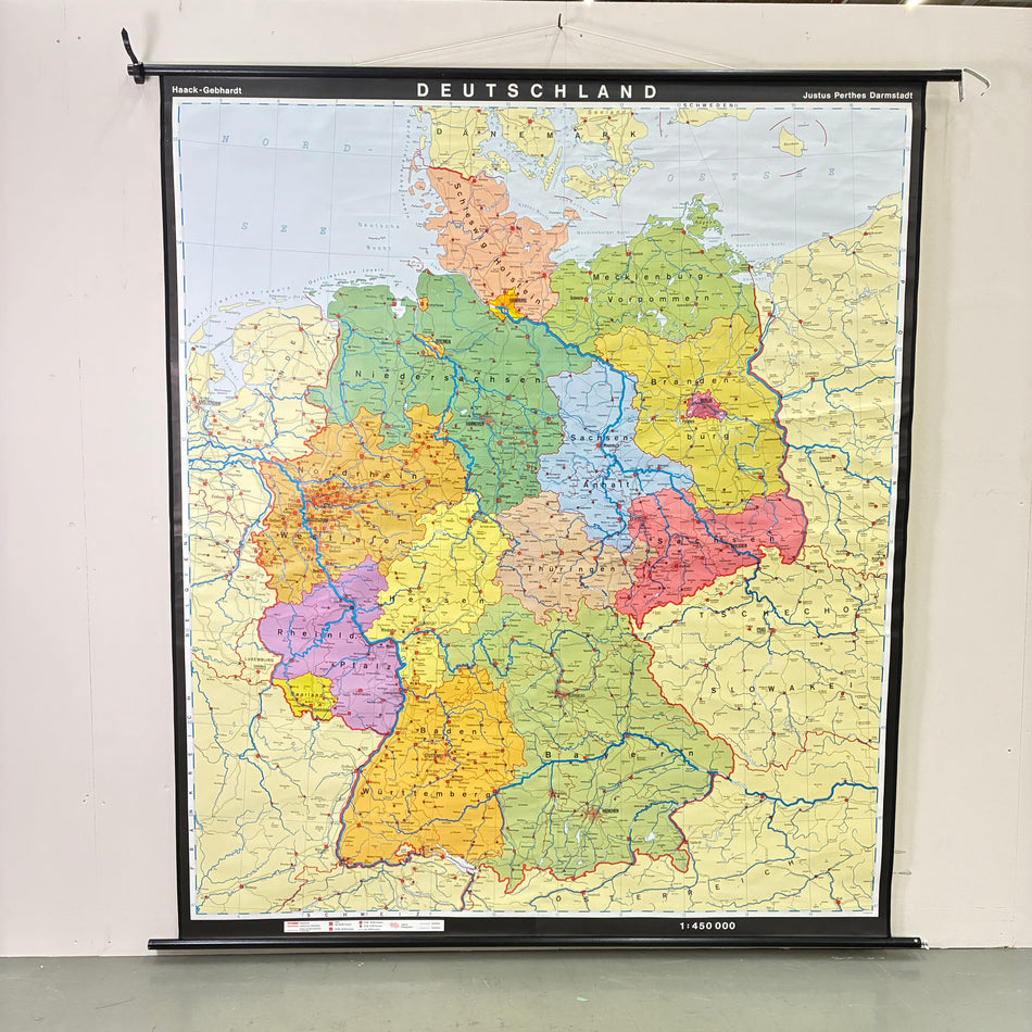 Vintage School Map – Germany – Geography Educational Chart Justus Perthes Roll Map Used