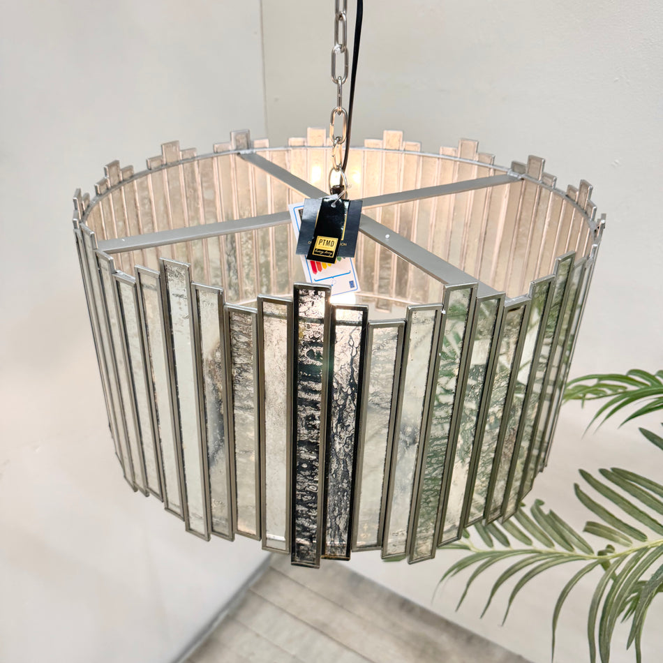 PTMD Ivona Design Pendelleuchte Hängelampe Silber Glas Spiegel Kristall Neu