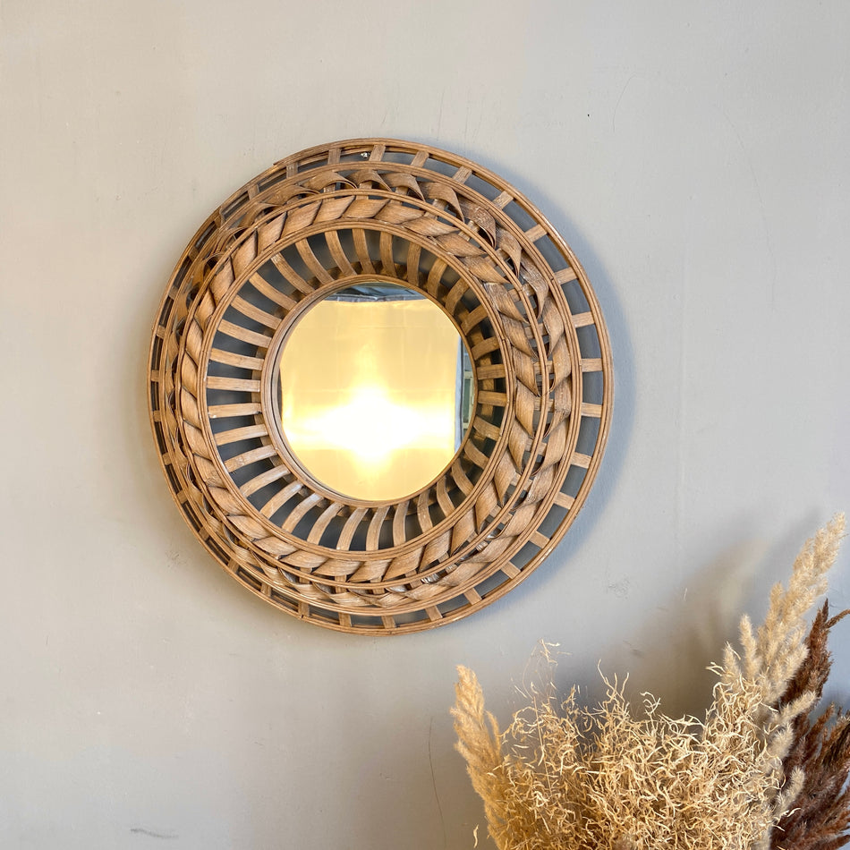 Wandspiegel braun Bambus Holz 57cm natürlich BoHo Deko Spiegel