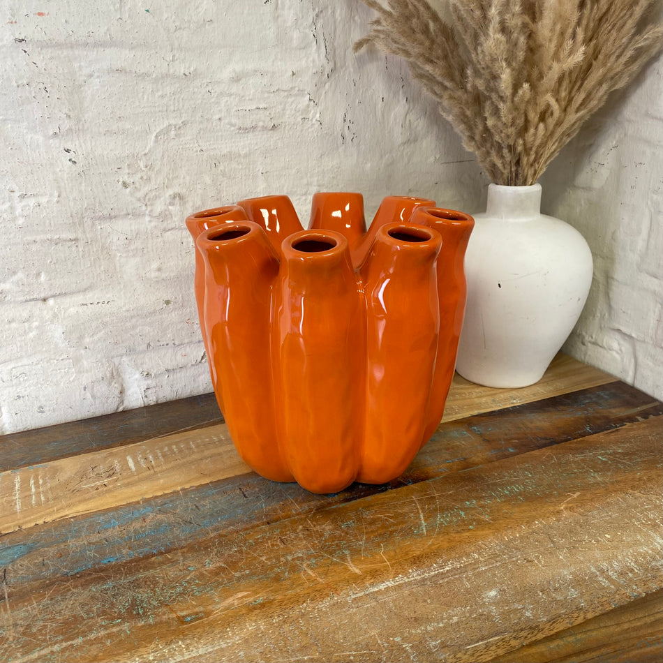 Luna Tube Vase orange Keramik Deko Blumenvase 24cm