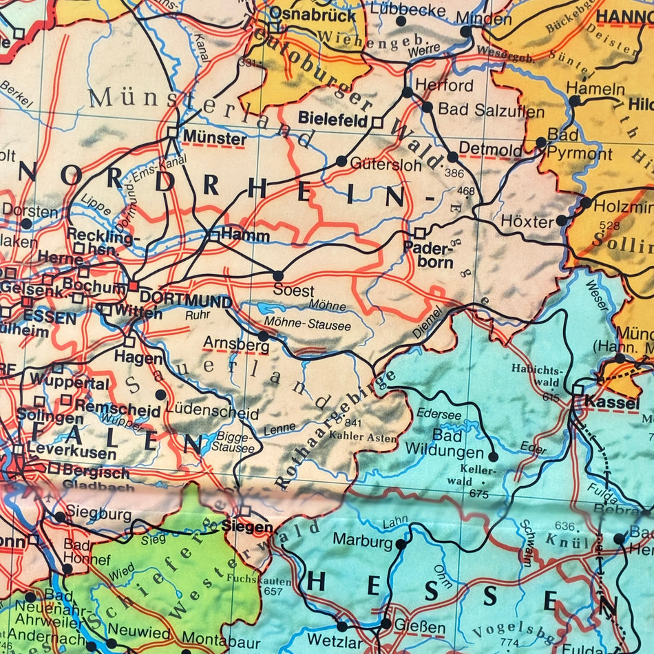 Vintage School Card – Germany – Geography Educational Chart, Boot Roll-Out Display, Used