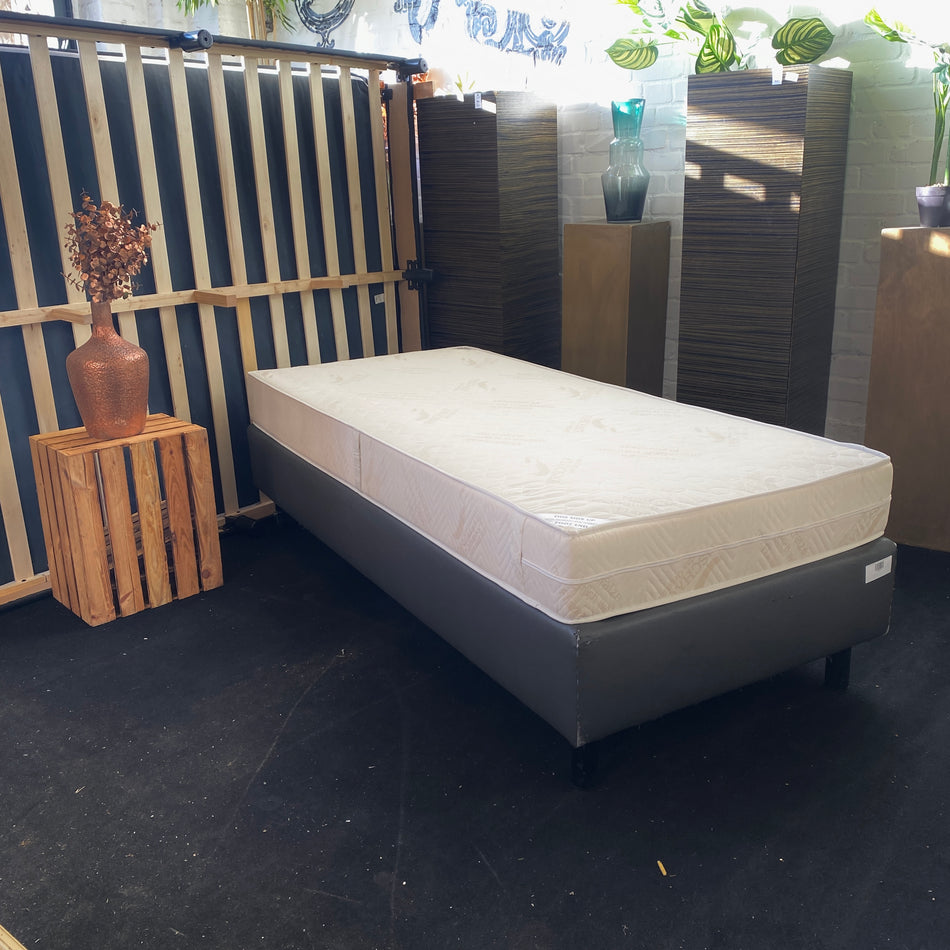 Boxspringbett 90x200 cm inkl. Matratze grau Kunstleder   gebraucht Bett Einzelbett