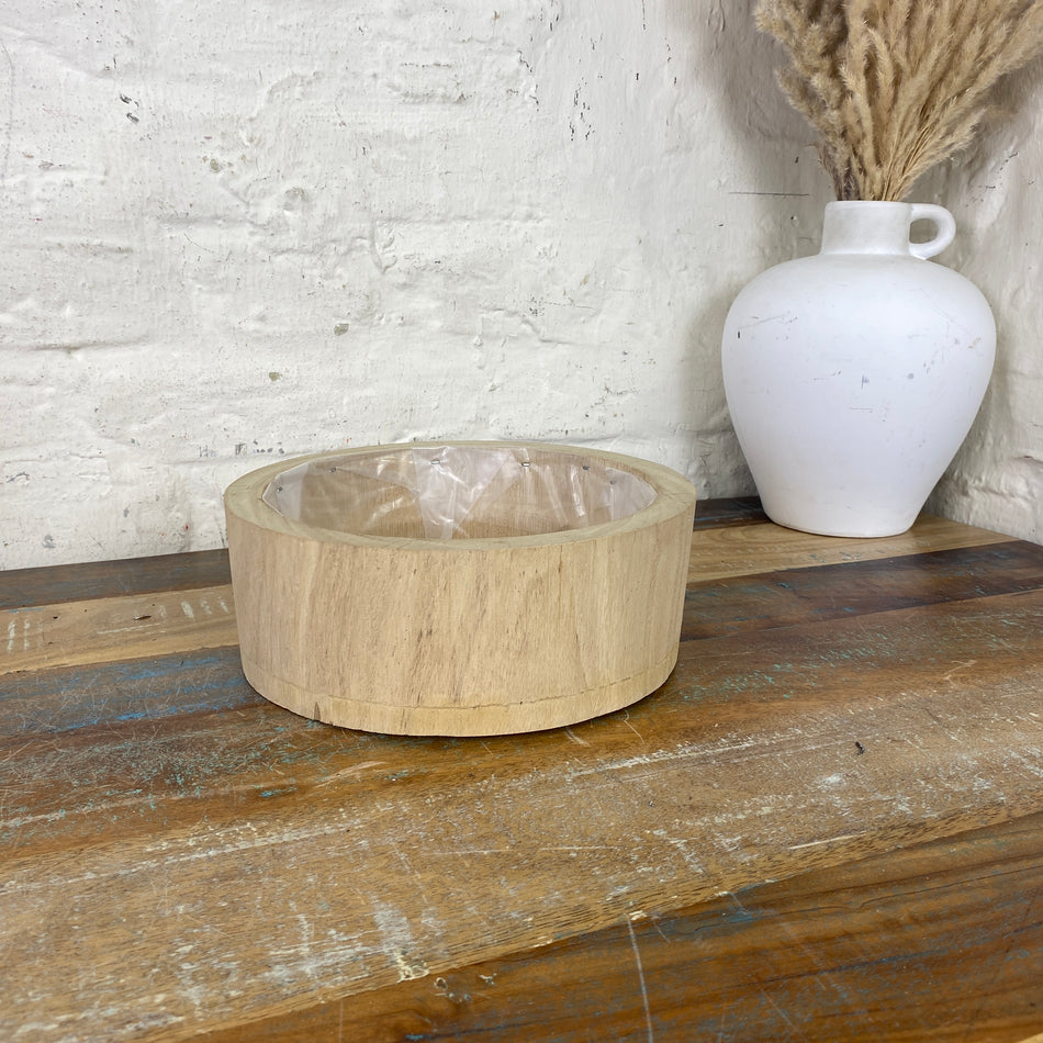 Holz Blumentopf Vollholz mit Kunststoff Beschichtung 22x7 natürlich Übertopf