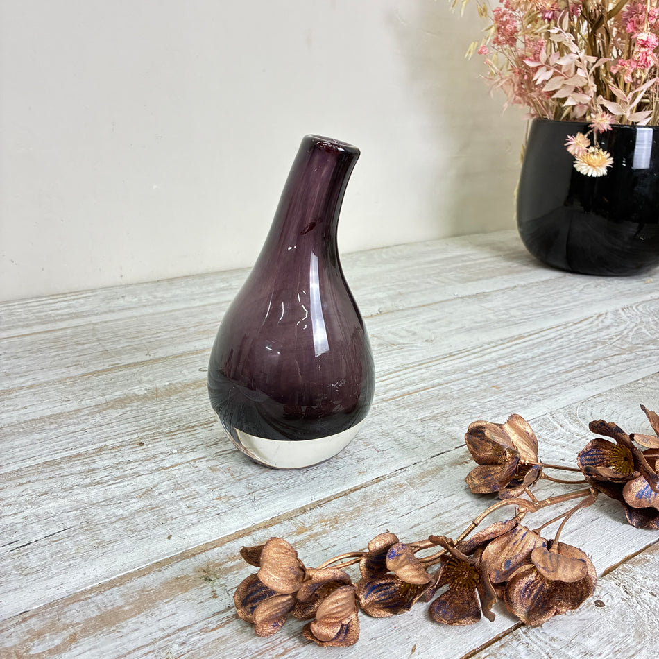 Glasvase Tropfenvase Flaschenform Rauchglas Violett Vase Gebraucht