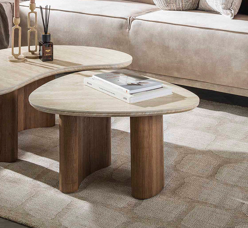 Couchtisch 65cm Organic Keramik Travertine Beistelltisch Designer Tisch