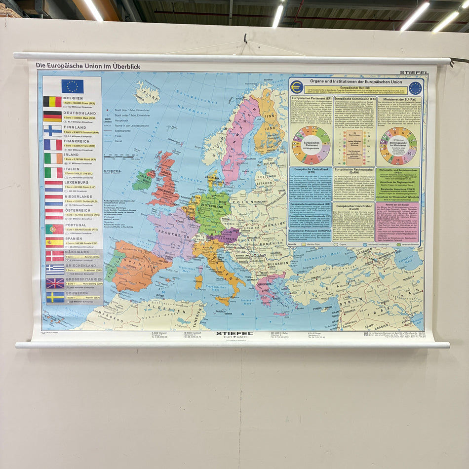 Vintage school map – The European Union at a glance – Stiefel Geography teaching chart, wall map, used