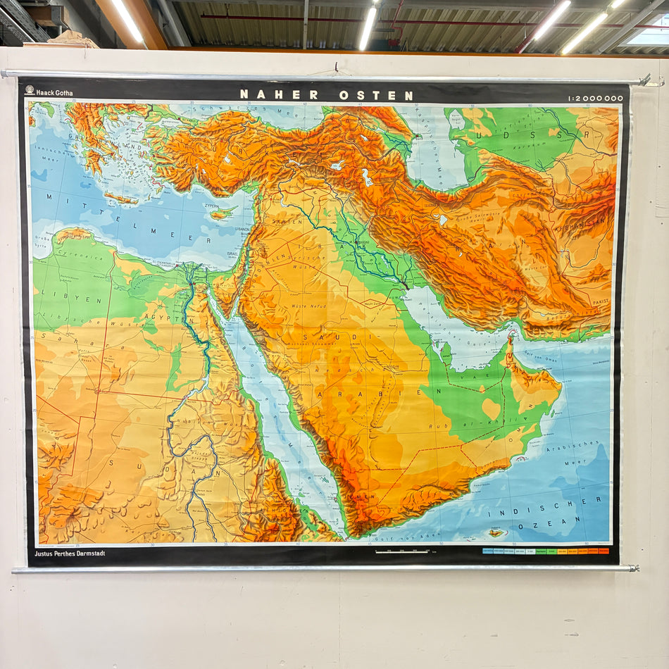 Vintage School Map – Middle East Physical – Geography Educational Chart Haack Gotha Roll Map Used