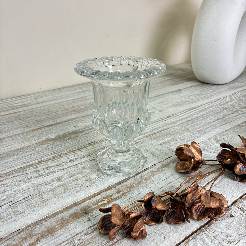 Glasvase Pressglas Pokalform Windlicht Klarglas Transparent Vase Gefäß Gebraucht