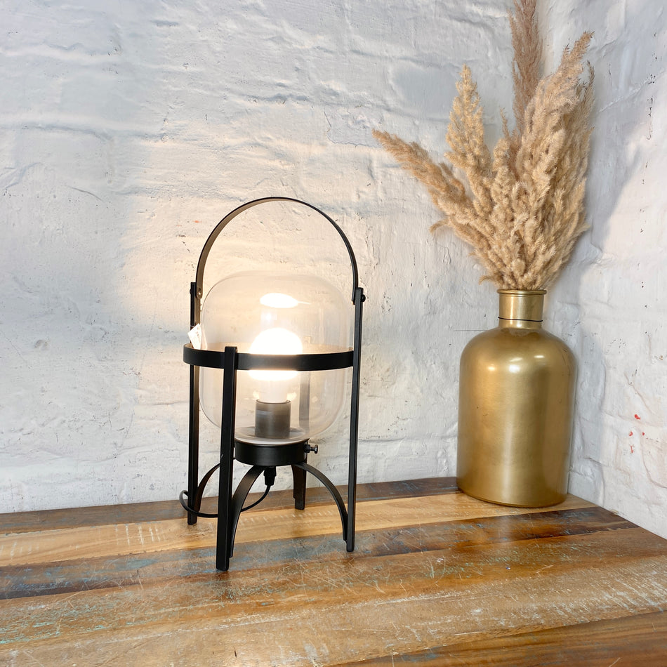 Tischlampe Laterne Schwarz Glas Design Lampe