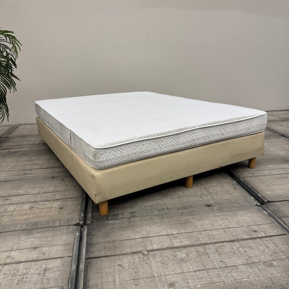 Boxspringbett inklusive Matratze 160x200 Polsterbett Beige Creme Bett Gebraucht