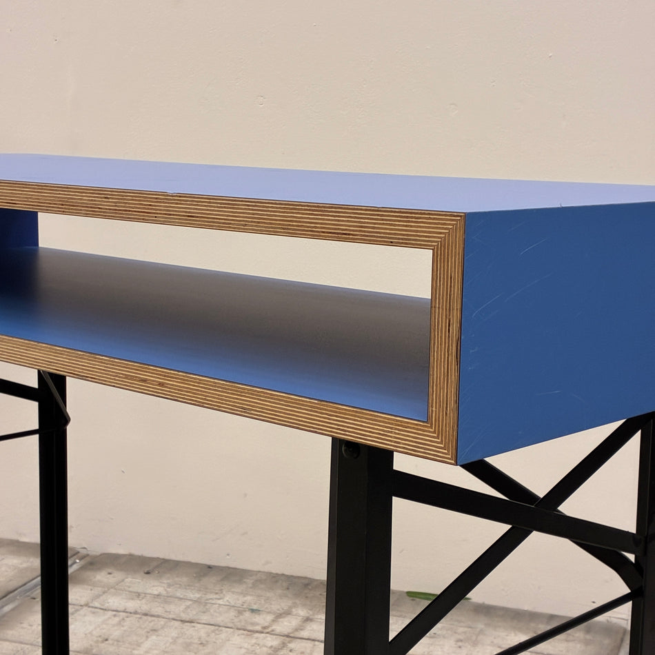 Design Konsolentisch Schreibtisch Blau Holz Schwarz Metall Tisch Gebraucht