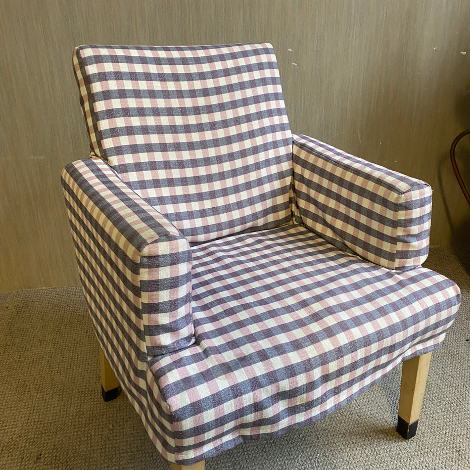 Armlehnstuhl gebraucht kariert blau rosa - Stuhl gebraucht
