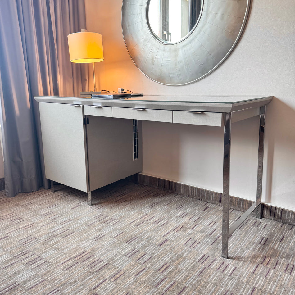 Schreibtisch R Grau Holz Glas Tisch 3 Schubladen Unterschrank Gebraucht