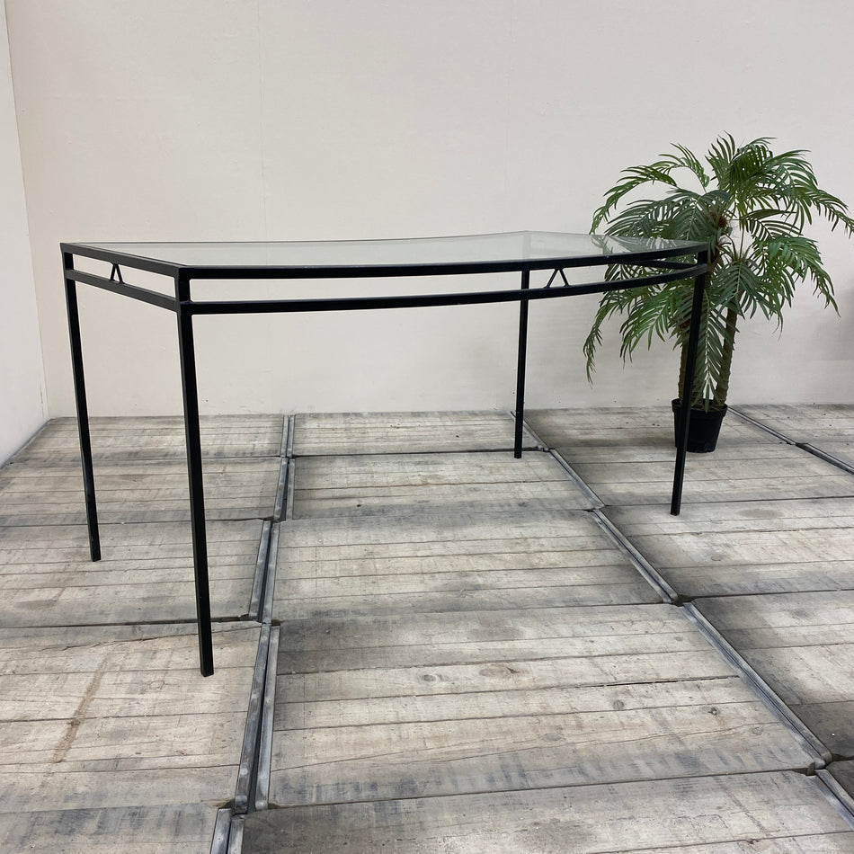 Tisch schwarz Glas Eisen 180x90 Geschwungen Gebraucht