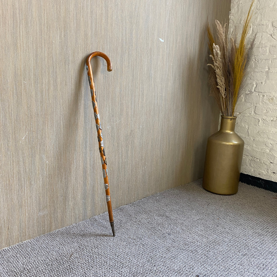 Gehstock antik Holz mit Stocknägel Wanderstock 86cm