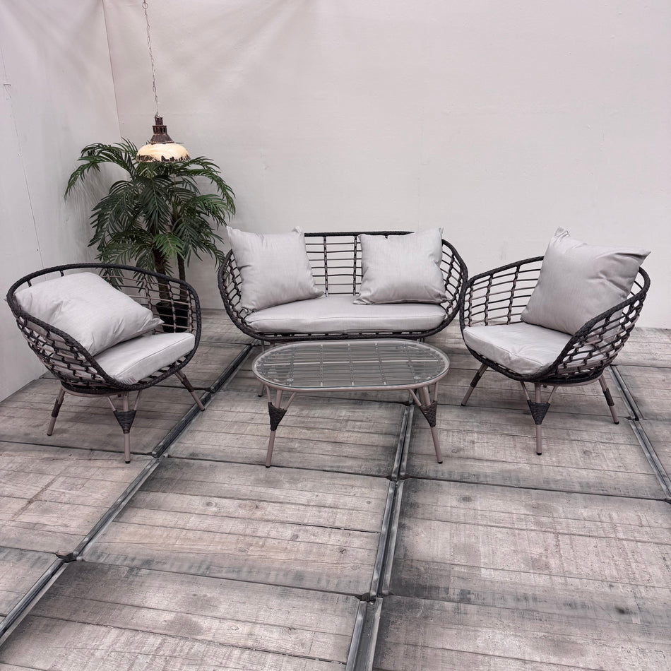 Outdoor Rattan Sitzgruppe mit Sofa Zwei Sessel und Couchtisch Gartenmöbel