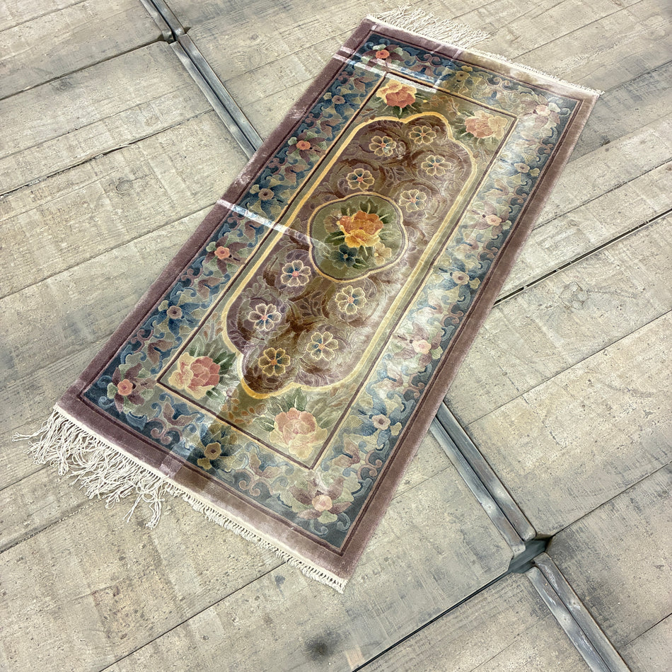 Chinese Rug Bridge Brown Multicolor Wool Silk Oriental Rug Runner Vintage