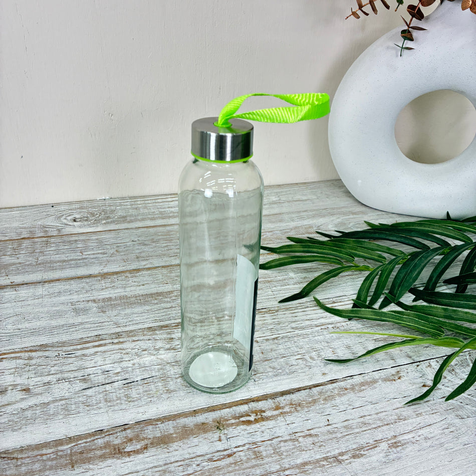 Trinkflasche 500ml Glas Transparent Grünes Band Metalldeckel Wasserflasche